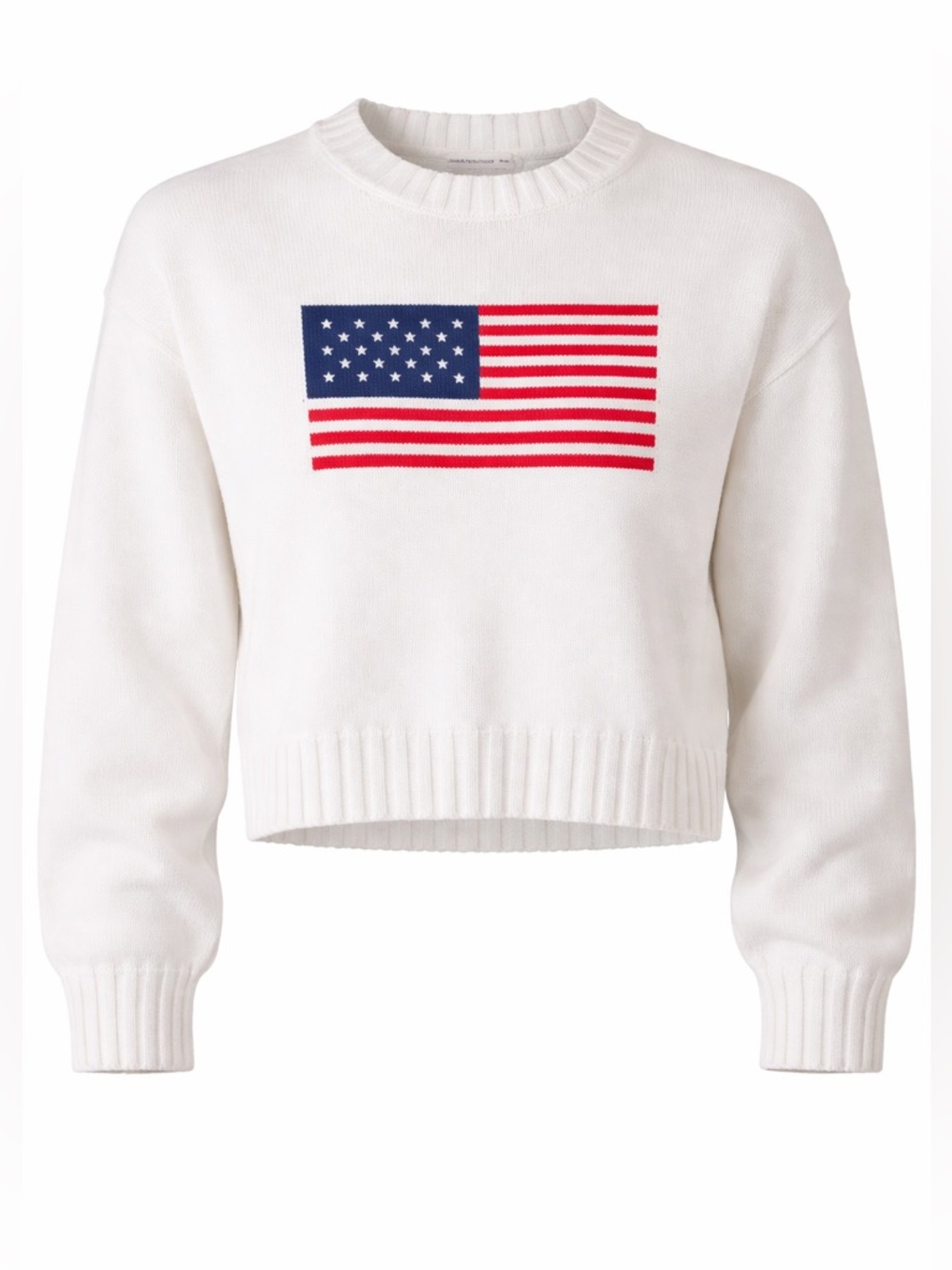 Moon & Madison Women’s American Flag Sweater White Knit Crewneck Top Size Medium